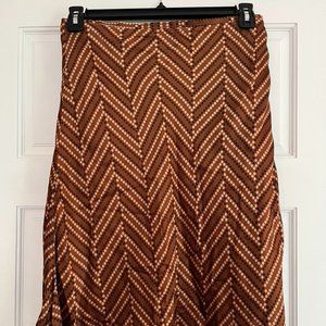 Tara Jarmon Brown and Cream Chevron Dot A-Line Skirt